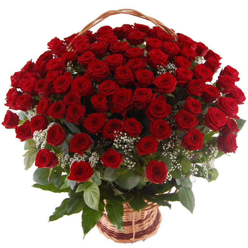 100 róż w koszu zamów kwiaty przez z dostawą do